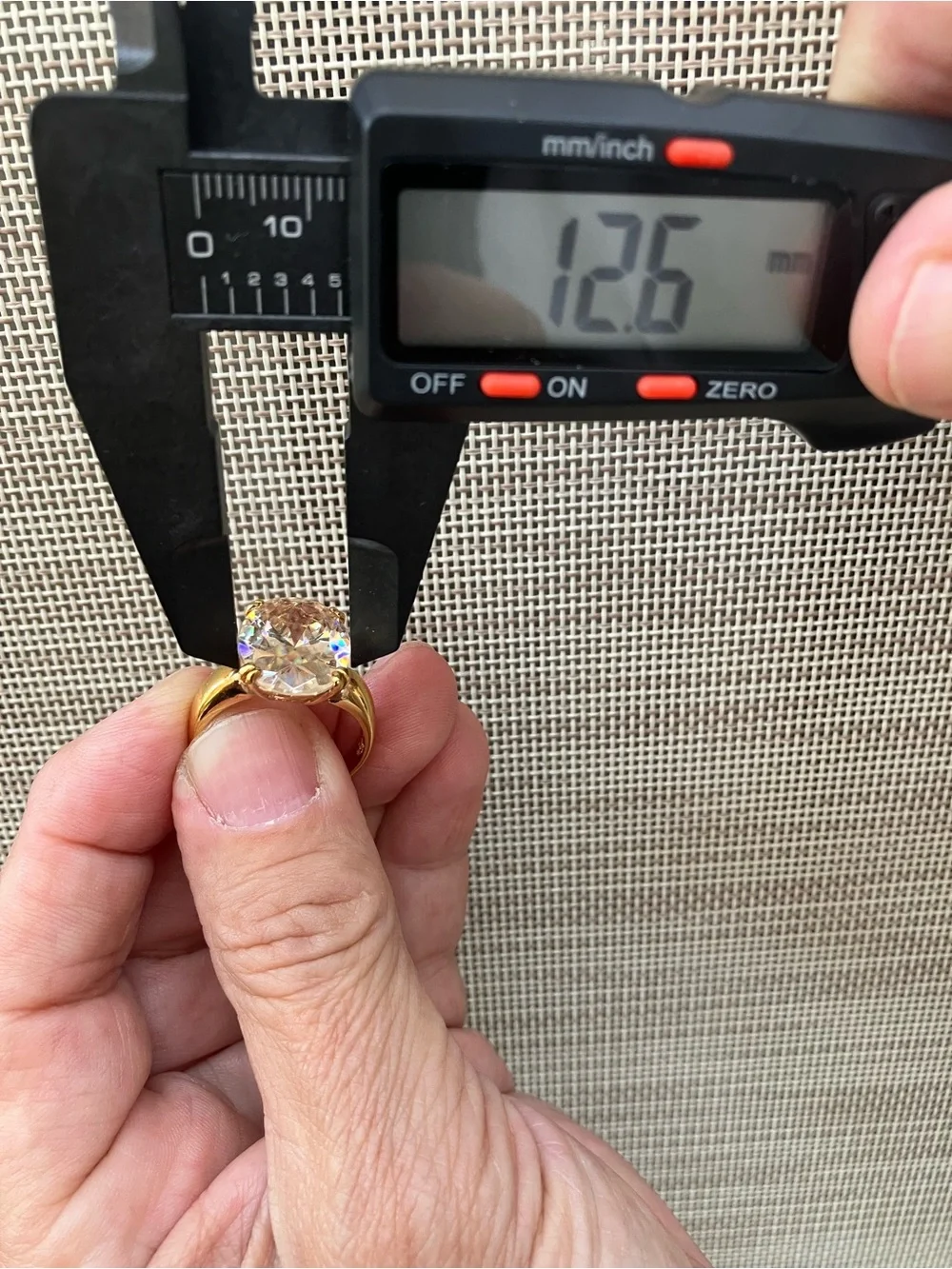 LARGE Champagne CZ Cocktail Solitaire Ring Gold Plated
